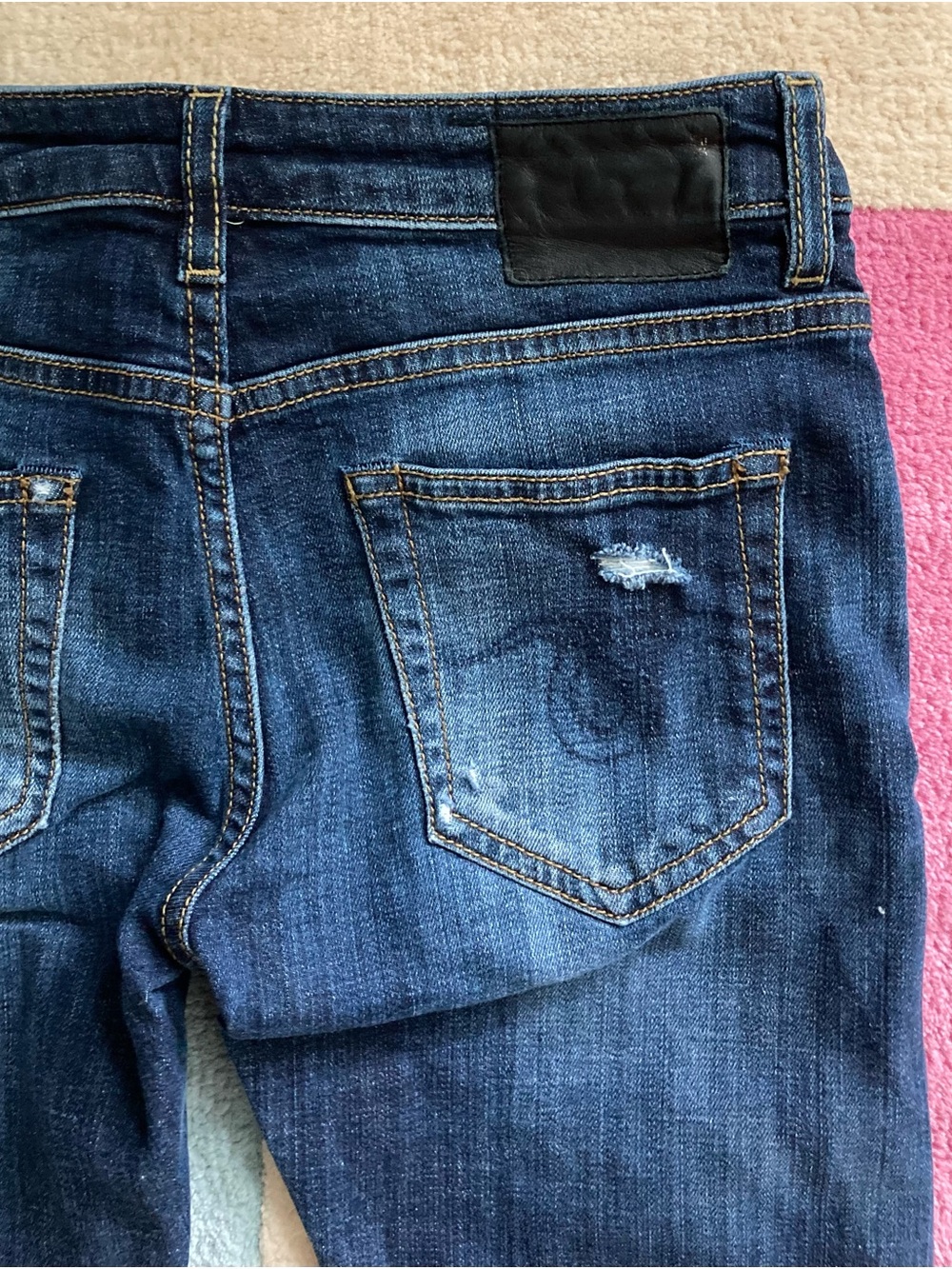 R13 Distressed Boy Skinny Jeans Low Rise Seattle Vintage Blue Distressed Dark 24 - Picture 5 of 9